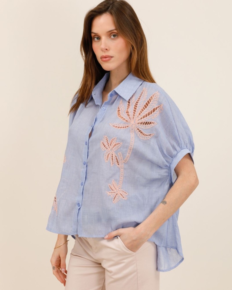 rosa chemise brodé